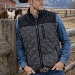 BKE Buckle Mens Quilted Wool Vest M 42 Gray Black Full Zip Stand Collar NWT